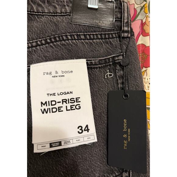 Rag & Bone The Logan Mid-Rise Wide Leg Featherweight Jeans Sz 34  NWT - Picture 3 of 5